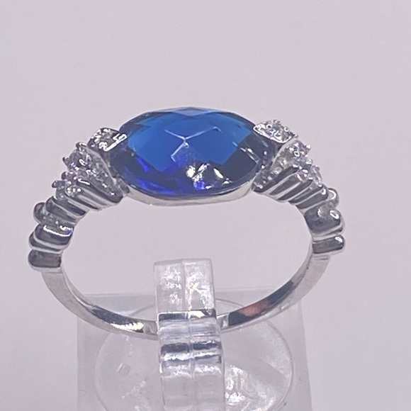 STERLING SILVER RICH BLUE SAPPHIRE SIMULATED CENTER STONE (video) - Picture 5 of 5